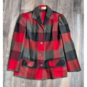 Vintage Pendleton Red Black Plaid Jacket 100% Wool Size Small [Read Description]